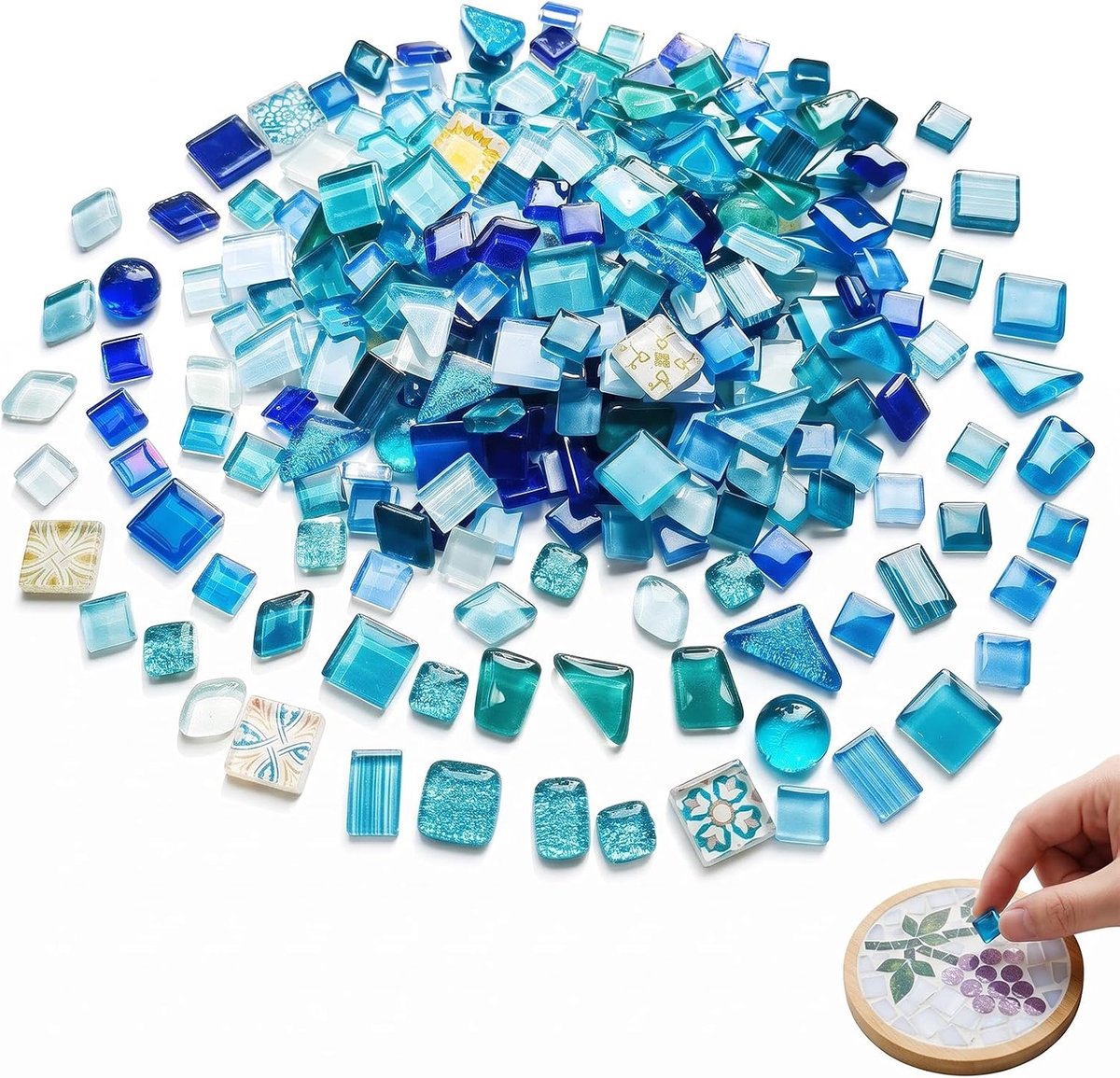 Mozaïektegels 200 g - blauwe kristalglazen stenen - onregelmatige vormen - perfect voor vaasdecoratie - ShopVlot
