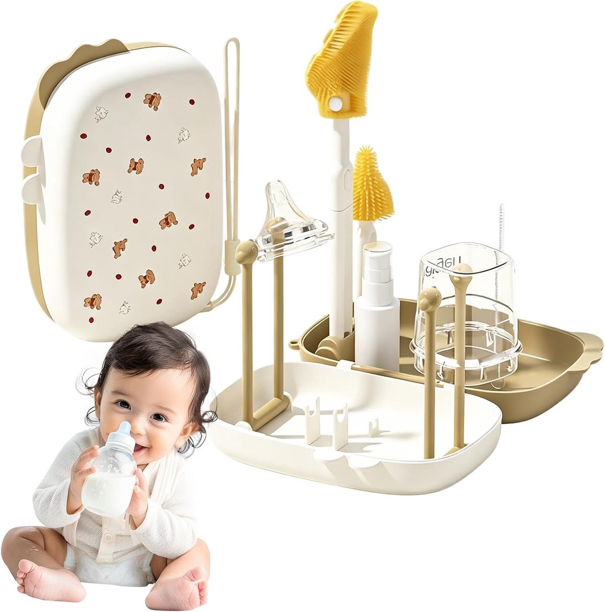 6-in-1 flessenreinigingsset - draagbare set - bruin - veelzijdige accessoires voor optimale reiniging - ShopVlot