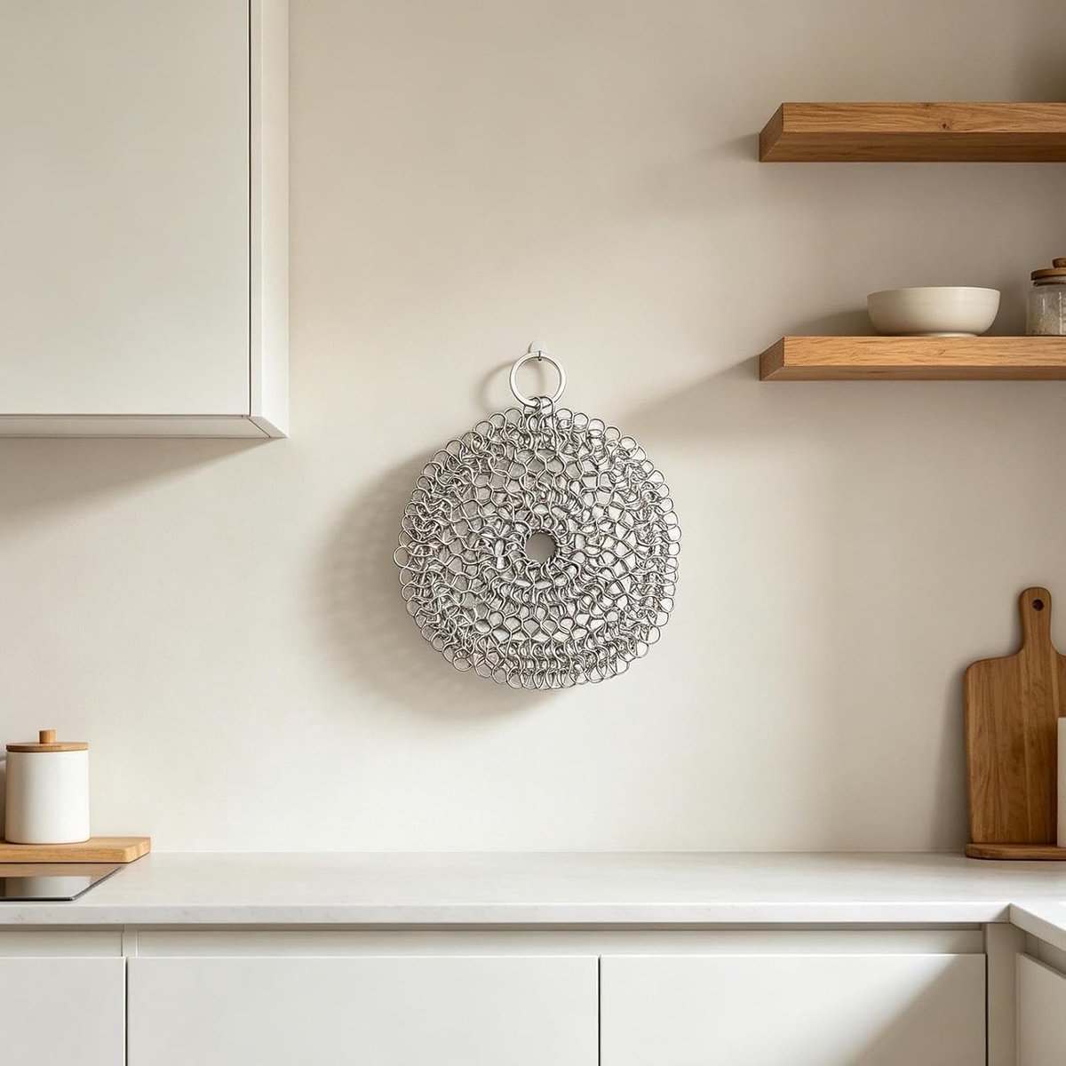 Kettingschrobber Gietijzer - Gietijzeren Pan Schrobber - Kookgerei Reinigen - Dieptereinigend Gaas - 10x10 cm - Zilver