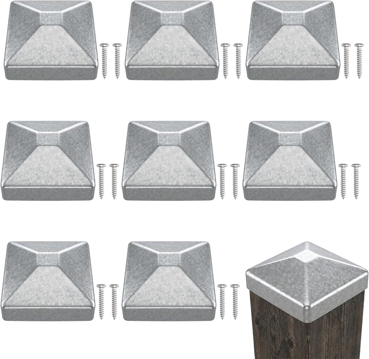 Paaldoppen 7x7 cm - verzinkt staal - piramideontwerp - beschermt houten palen - ShopVlot