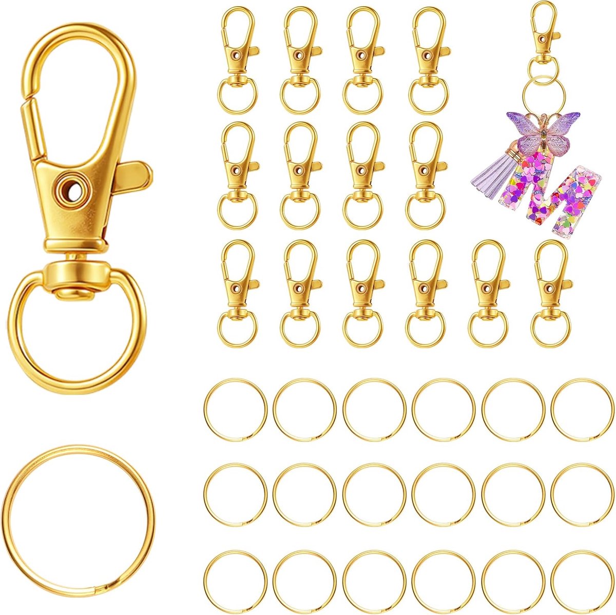 Sleutelhangers met Karabijnhaak 84 Stuks - Goudkleurig - Hoogwaardige Zinklegering - Perfect voor Creatief Gebruik - ShopVlot