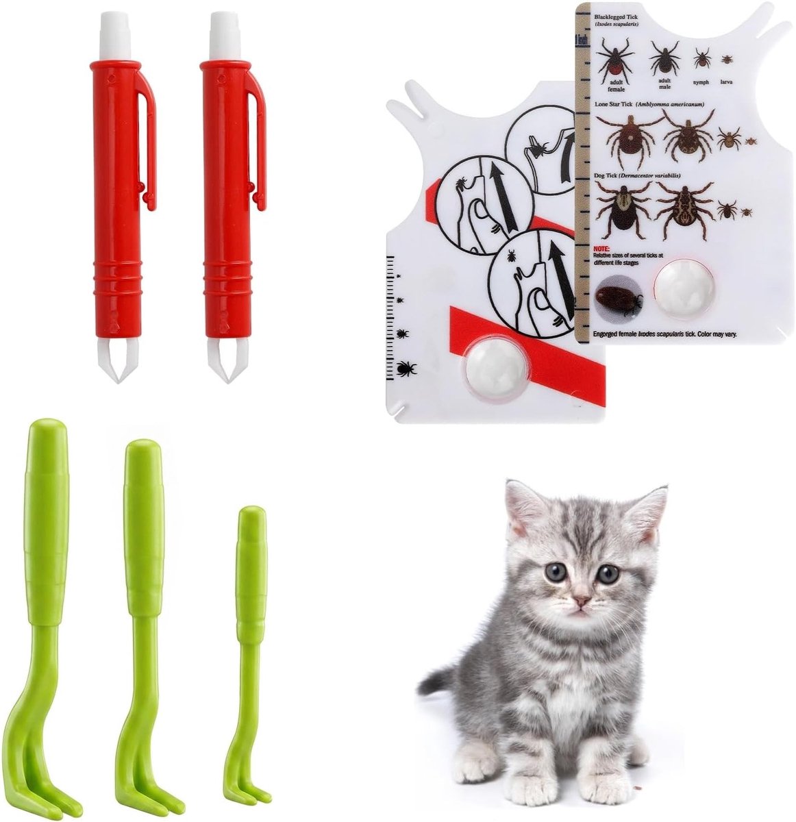 Tekenkaart met vergrootglas, inclusief tekenhaken en tekenverwijderaar, 7 stuks, snelle reiniging van teken - SnelShoppen
