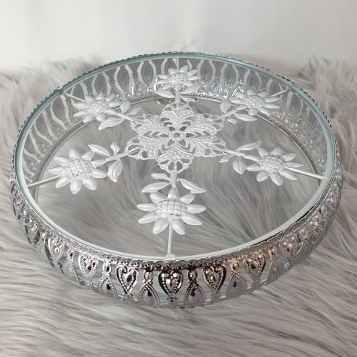 Merkloos Decoratieve Ronde Sierschaal Ajour Glamour Glas 22 cm