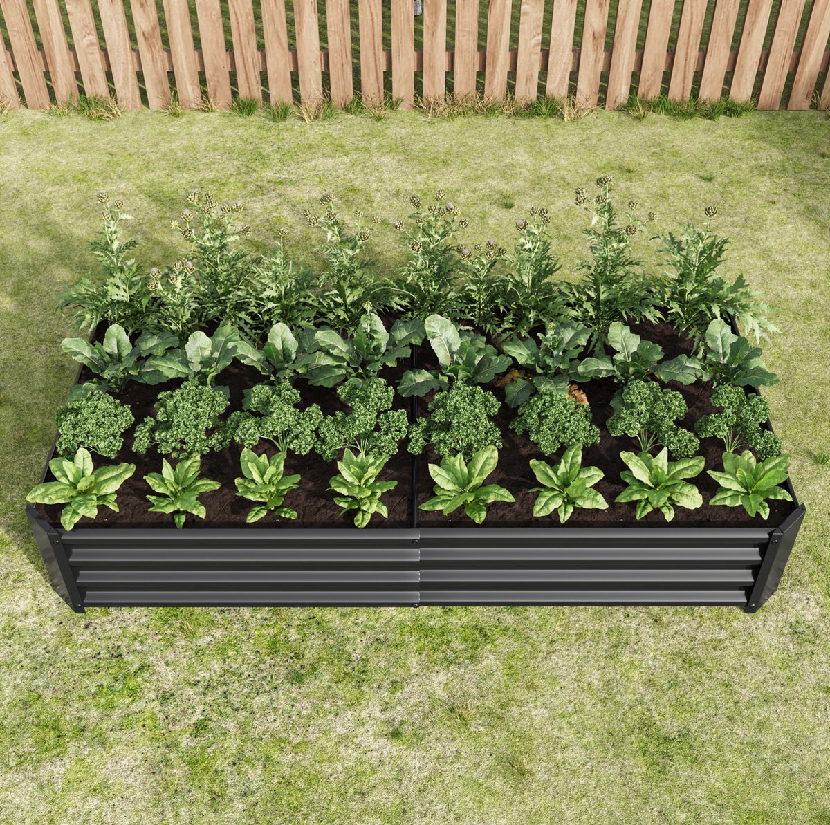 Moestuinbak – Open Bodem En Versterkte Staalplaat – 180 X 90 X 30 Cm – Metaal – Zwart – Voor Groenten, Kruiden En Bloemen