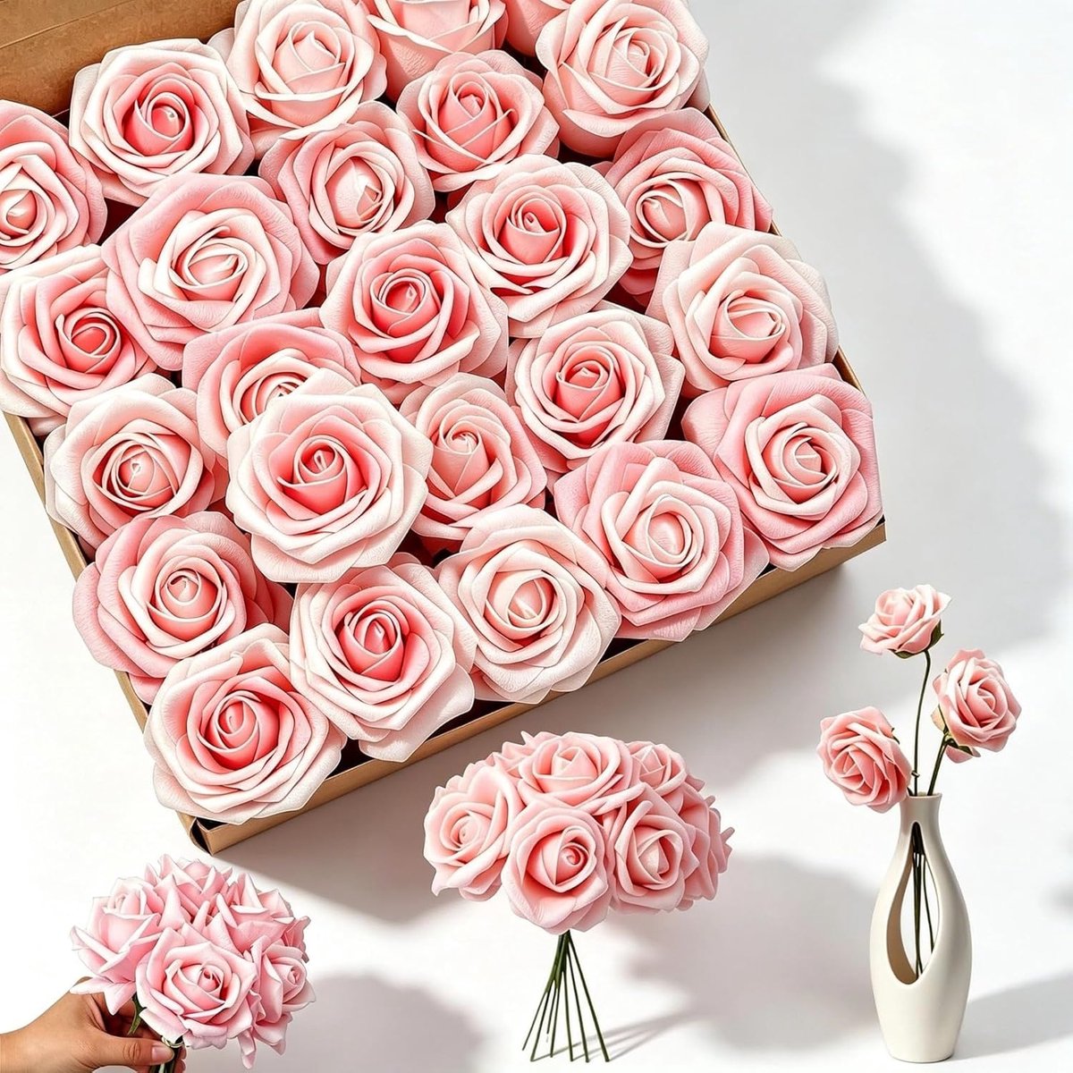 kunstrozen 25 stuks - realistische schuimrozen - roze kleur - perfect voor bruiloften en tafeldecoratie - ShopVlot