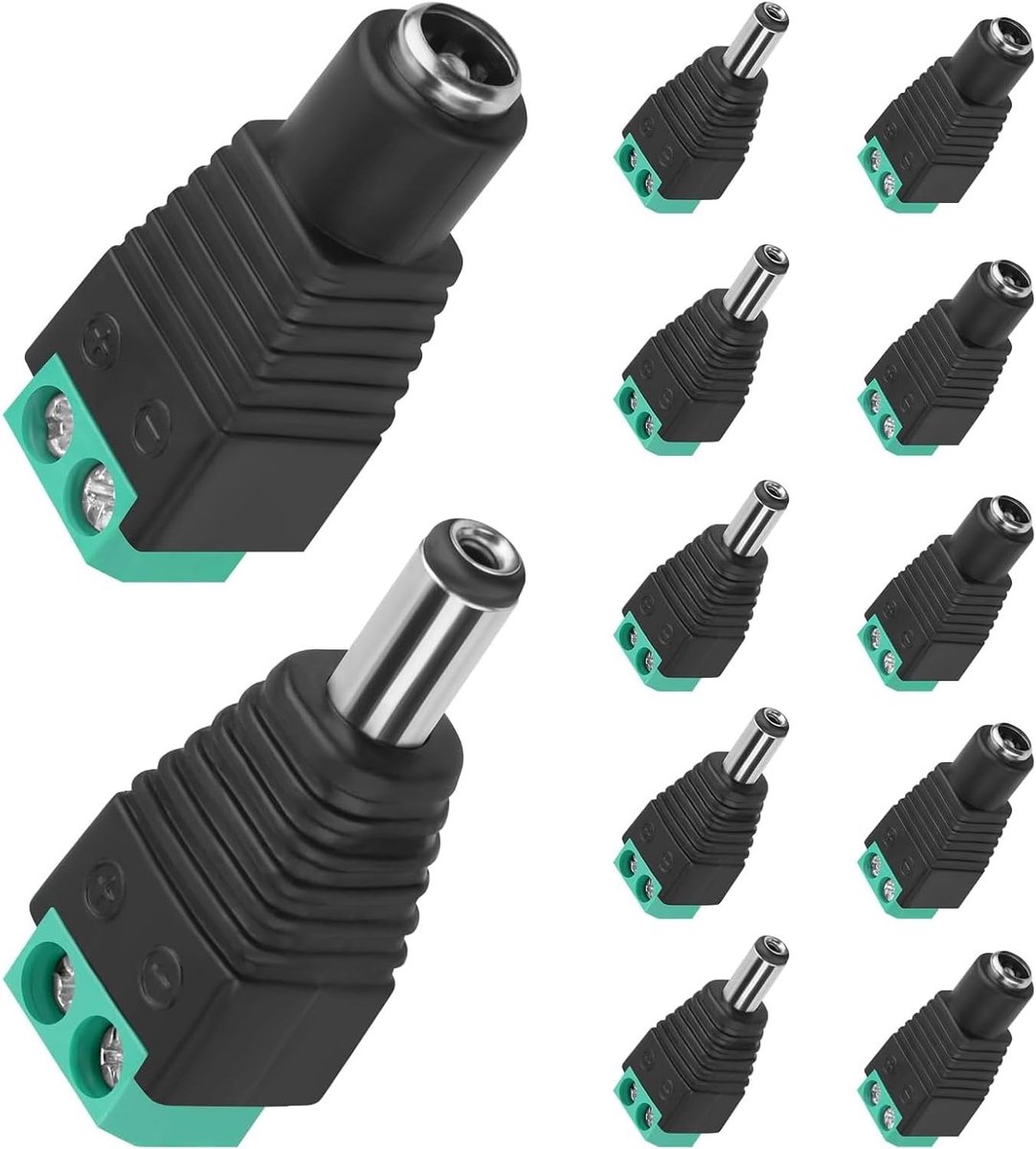 DC plug en jack verbinding set 12-delig - 5.5mm x 2.1mm - met mannelijke en vrouwelijke adapters - ShopVlot