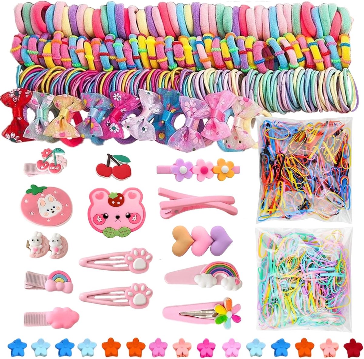 Haaraccessoires set 1189 stuks - Elastische kleurrijke haarclips - Voor meisjes en baby’s - Beschermt fijn haar - ShopVlot