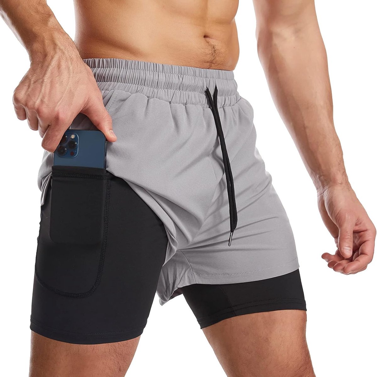 Sportshorts 2-in-1 voor heren - ademend - sneldrogend - met zakken voor gemak - SnelShoppen
