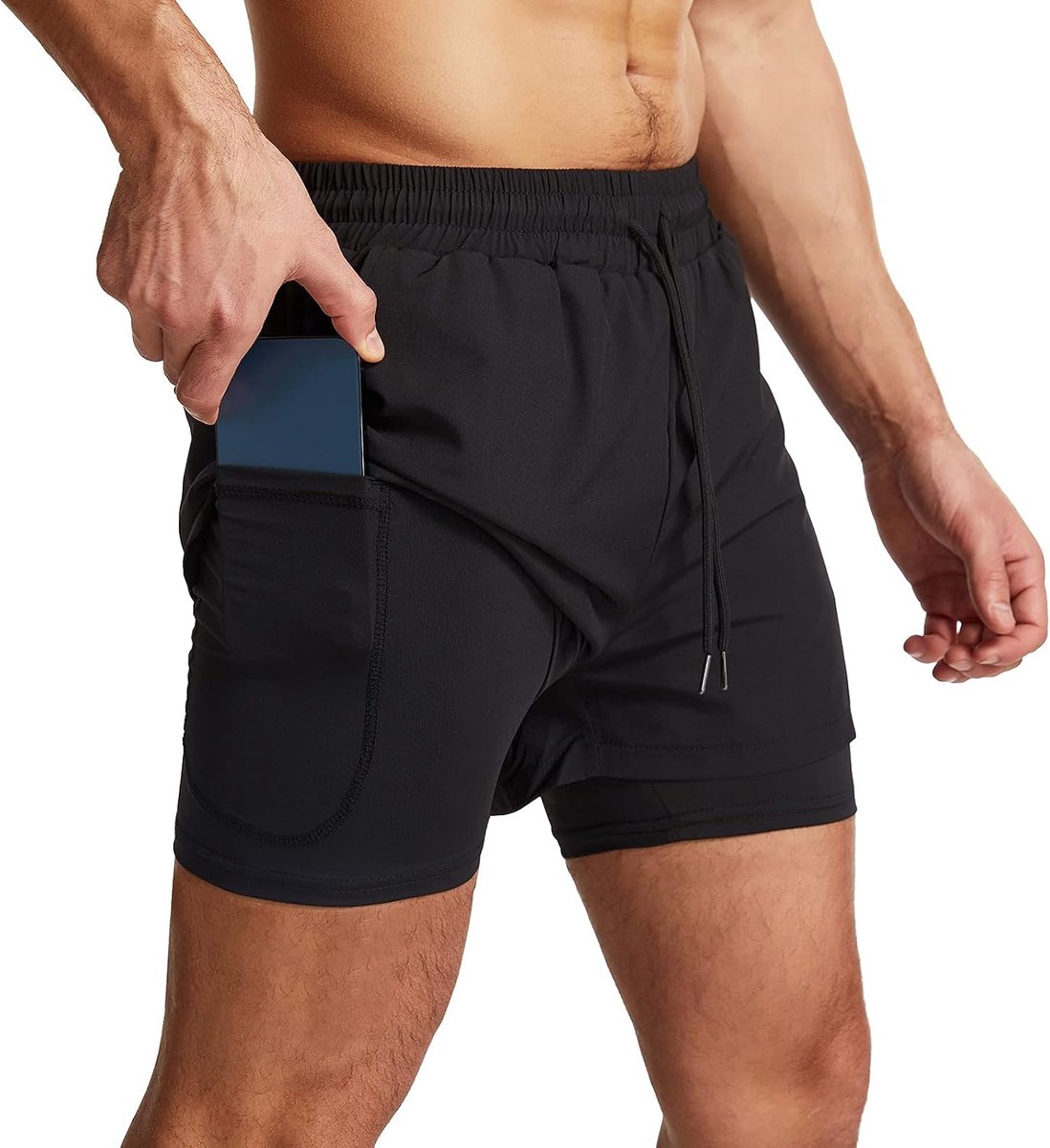 SnelShoppen - Sportshorts 2-in-1 voor Mannen, Ademend, Sneldrogend, Met Zakken, Sportlegging, Base Layer Stretch, Ideaal voor Fitness, Hardlopen, Spor
