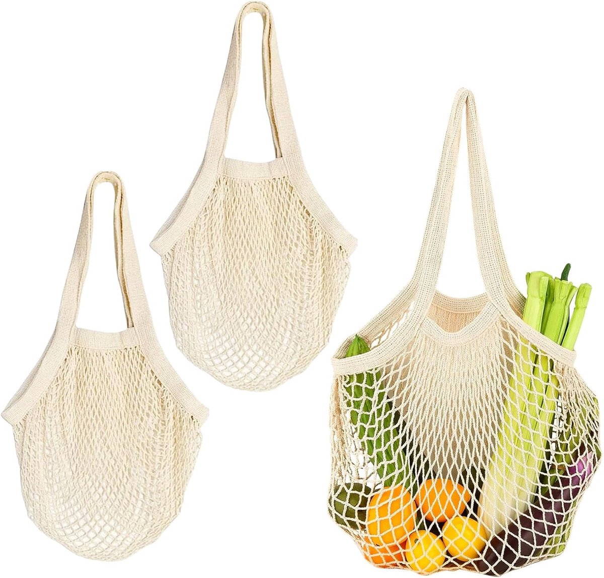 Shopping bag net - herbruikbare mesh tas - 3 stuks - ideaal voor strand en speelgoed - SnelShoppen
