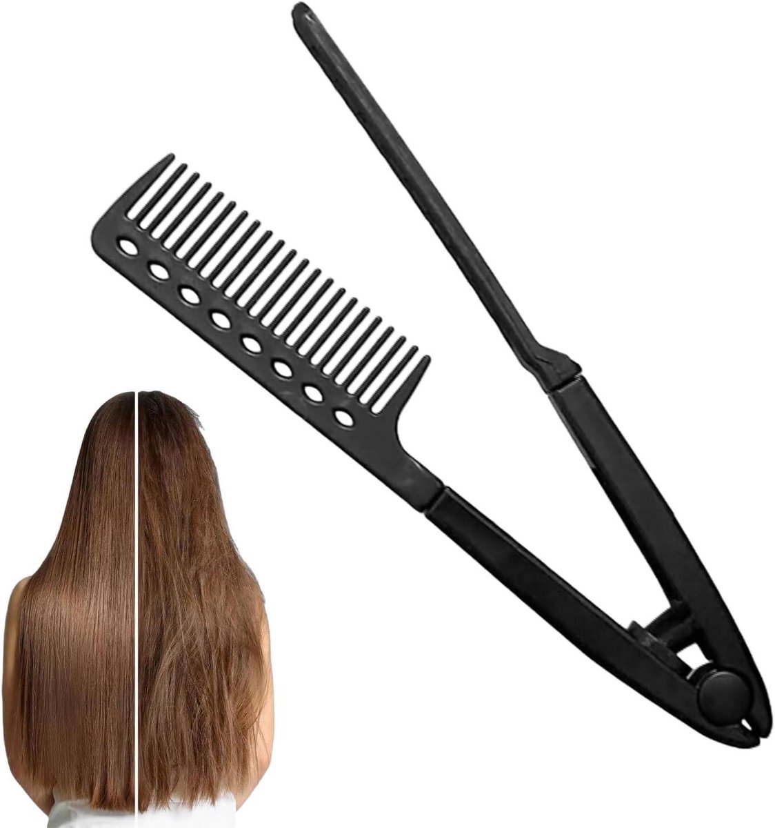 Steelkam voor Dik Haar - V-Vorm Kam - Haar Stijlen - Anti-Klit Tool - 24.5 cm - Zwart