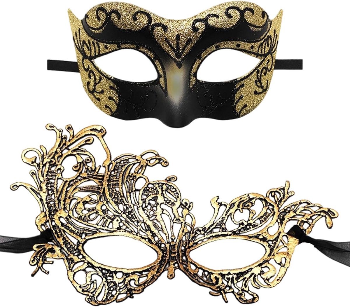 Venetiaans masker pack van 2 - glanzend - voor mannen en vrouwen - perfect voor carnaval en feestjes - SnelShoppen