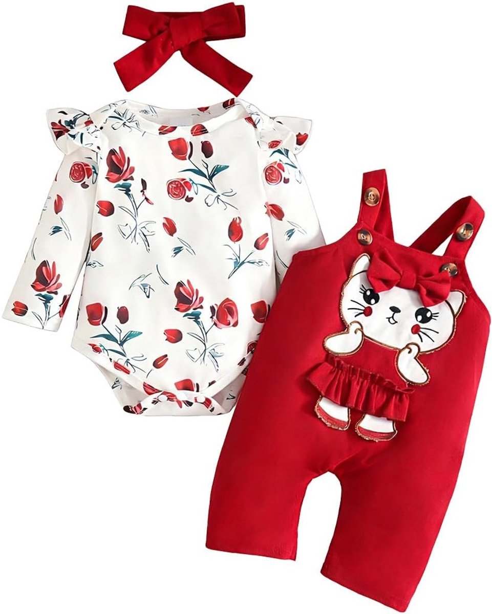 Dungarees voor meisjes - maat 62-92 - ruffle mouwen - met verstelbare banden en hoofdband - SnelShoppen