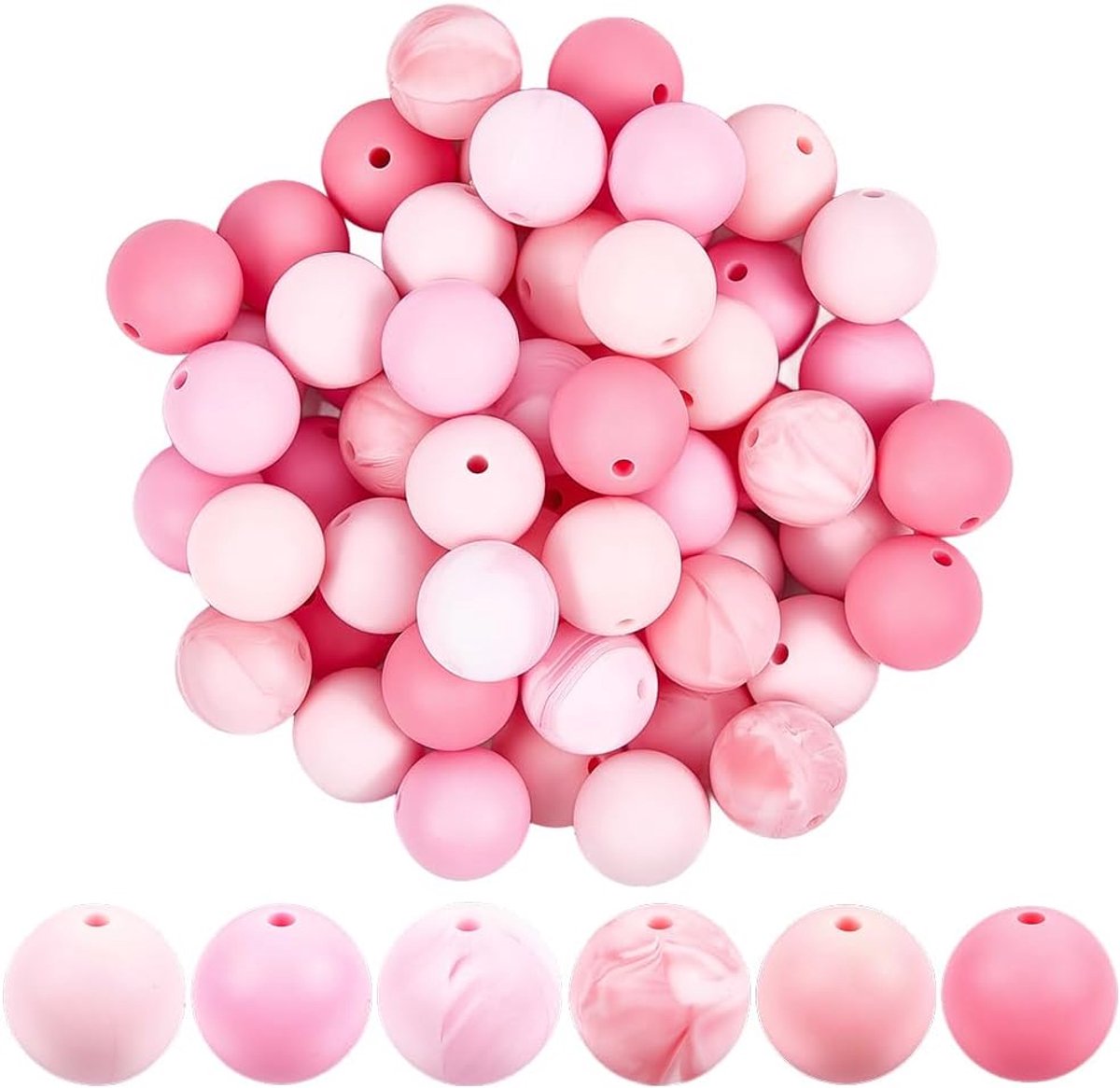 1 doos 6 kleuren 90PCS 15MM roze Siliconen kralen met 2MM gaten gemengde kleur ronde geassorteerde zacht rubber focus spacer bedels losse kraal bulk voor sieraden maken sleutelhangers penne