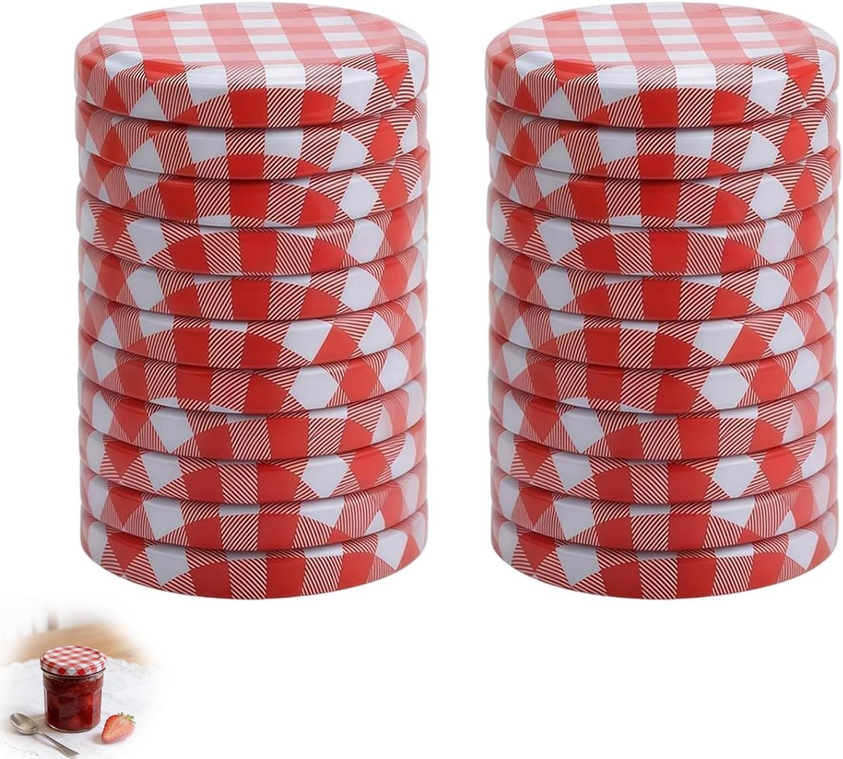 Deksels voor inmaakpotten, schroefdeksel voor potten TO 82 rood-wit geruit, twist-off-deksel, schroefsluitingen, inmaakdeksel voor jam, inmaken en voorraad