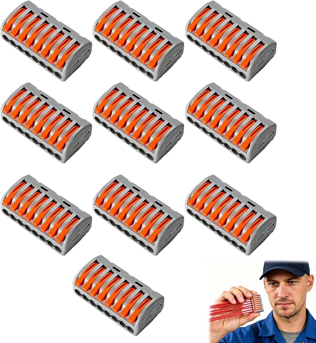 Elektrische snelkoppelingen met 8 ingangen, compacte elektrische domino voor bedrading, veilige elektrische klemmenblok, elektrische klemmen voor huishoudelijke installaties en bouwplaatsen