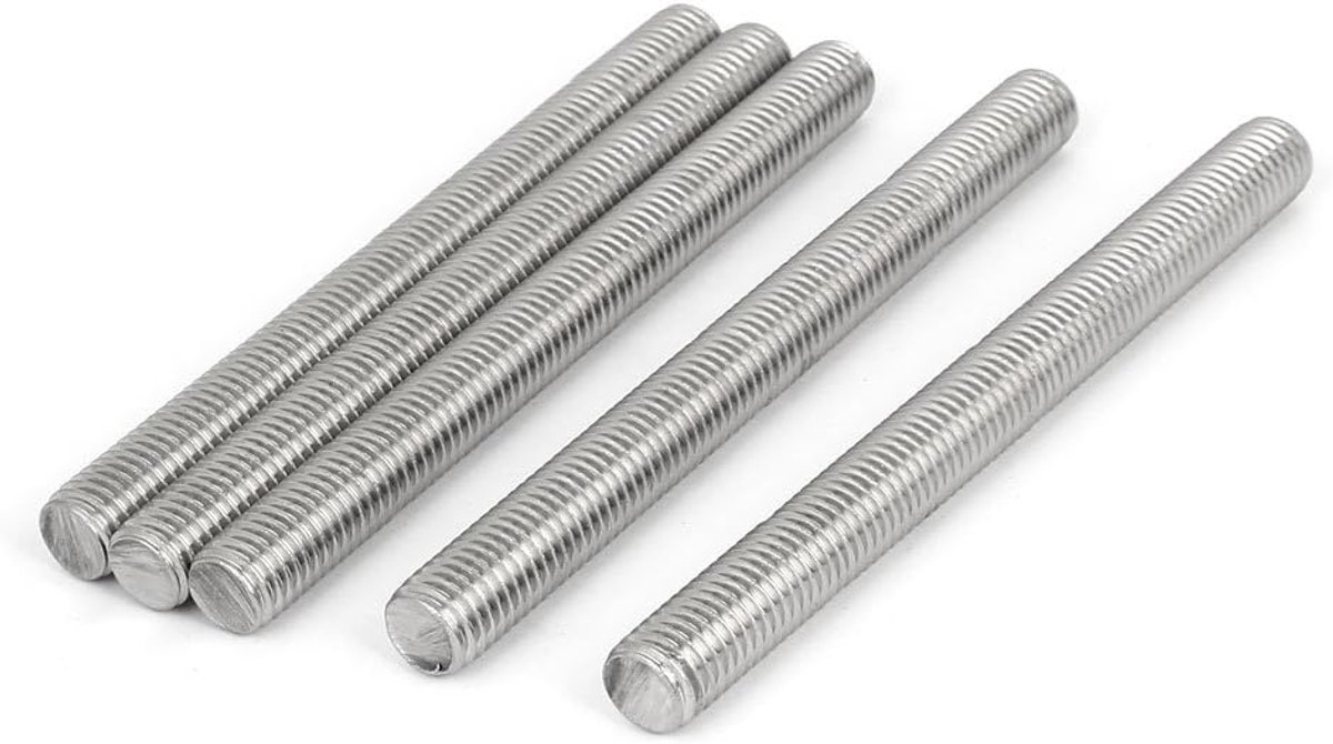 sourcing map Schroefdraadstang M12 x 140 mm roestvrij staal, rechte schroefdraad, 5 stuks, stangen volledig schroefdraad voor doe-het-zelfprojecten