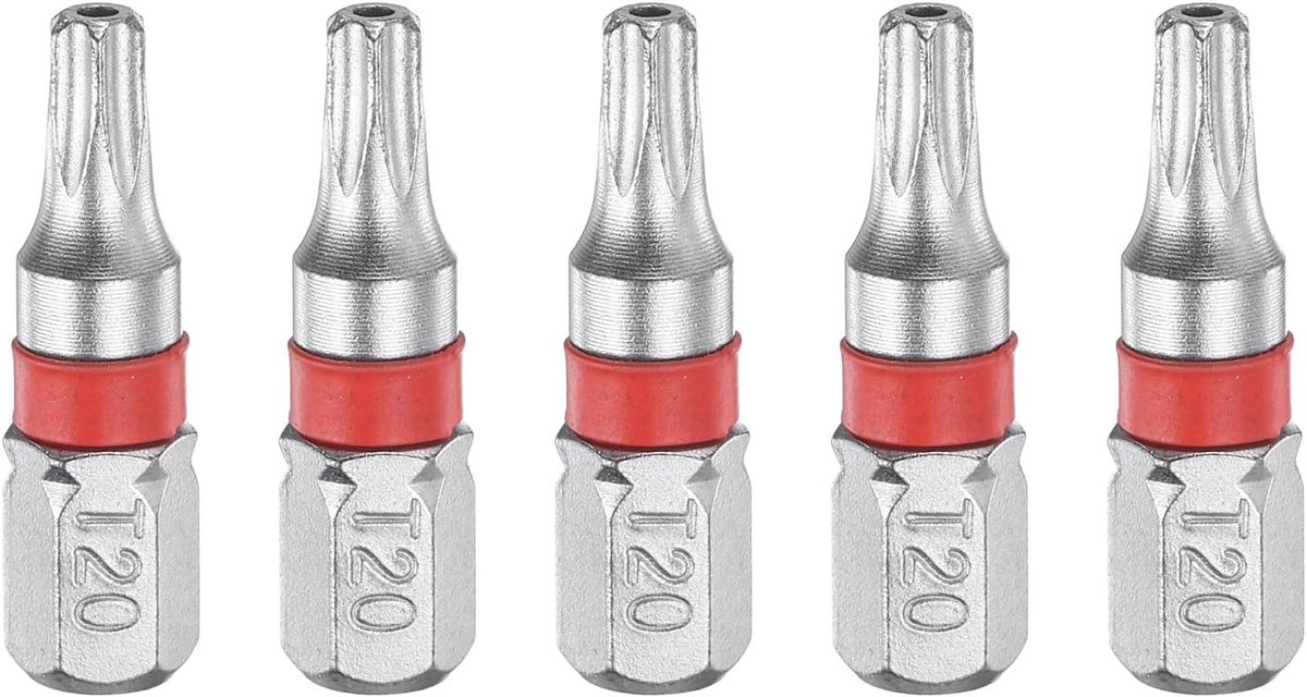 5 schroevendraaierbits Torx T20H 1/4 inch zeskant 25 mm/1 inch lengte magneetsterren met 6 punten zeskantige kop bits van staal S2 elektrische schroevendraaier met gat torxkop