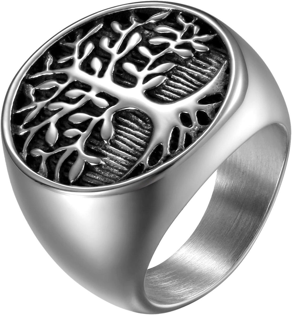 Grote herenring van roestvrij staal, levensboom, kleur zilver/goud