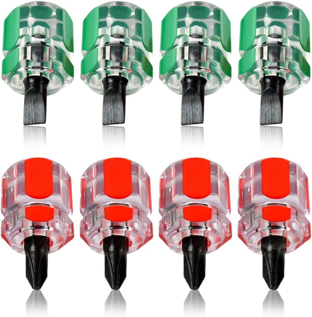 8 stuks mini-schroevendraaiers, korte schroevendraaiers voor naaimachines en nauwe ruimtes, groene platte schroevendraaier en rode kruisschroevendraaier, chroom-vanadium-staal en pvc