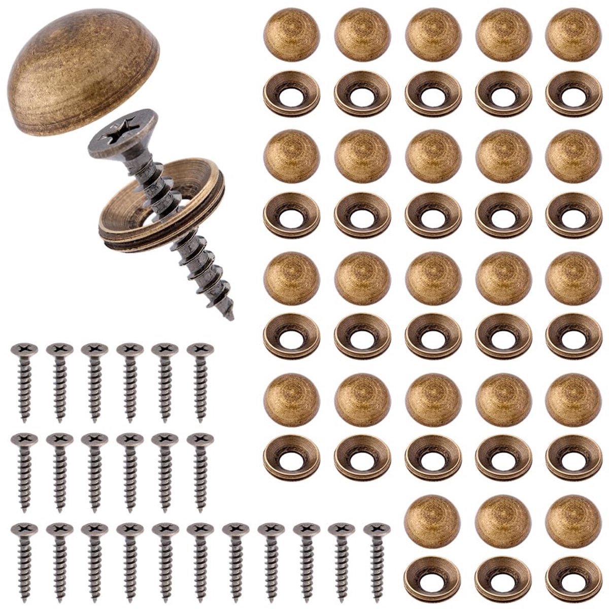 Sets decoratieve schroeven van ijzer met doppen, 14,5 mm, bevestigingen voor schroefdoppen, sierspijkers, antiek brons, bevestigingen, retro doppen, materiaal voor bevestiging