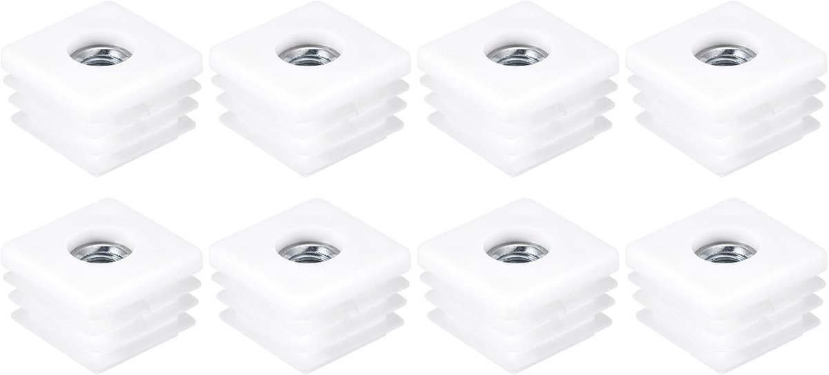 Vierkante buizen, 8 stuks, 25 x 25 mm, stoelafdekking van PP met M8-schroefdraad, draadinzet voor meubelpoten, eindkappen voor verstelbare stoelbuizen (wit)