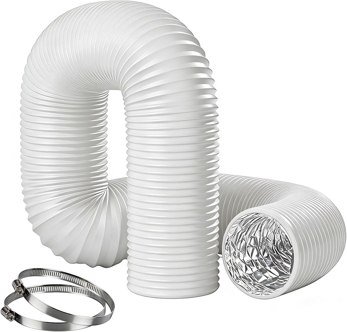 Aluminium slang, Ø 100 mm, 2,5 m, ventilatieslang, pvc-uitlaatslang, droger, universele slang voor airconditioning, droger, afvoerventilator, keuken, 2 klemmen