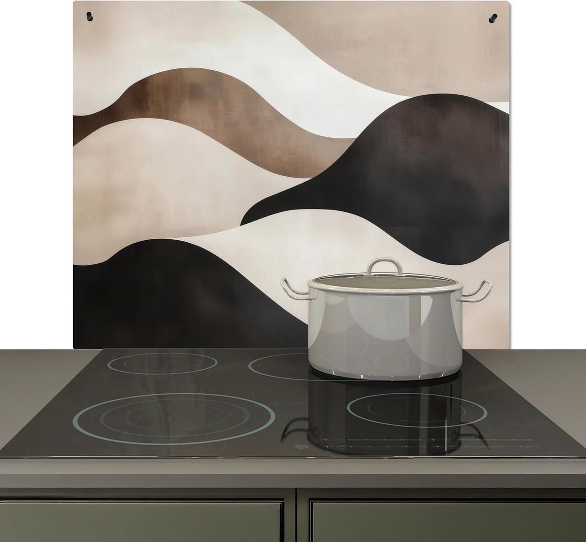 Spatscherm Keuken 52x60 cm Kookplaat Achterwand Beschermer Muur Spatwand Fornuis Aluminium Hittebestendig - Golven - Abstract - Beige