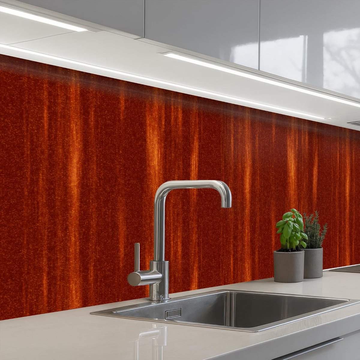 Keukenachterwand 60x300 cm zelfklevend keuken decoratie accessories home kitchen spatscherm Oranje - Rood - Roest - Metaal