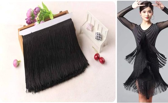 10 cm x 10 m Fransenborte Fransenbordüre Fransenband Dekoband Tanzfransen Schnittfranse Zijde Kwast Fransen-Borten Banden om te naaien, DIY knutselen, kleding, lingerie, kostuums, gordijnen, decoratie van Masters — afbeelding 3
