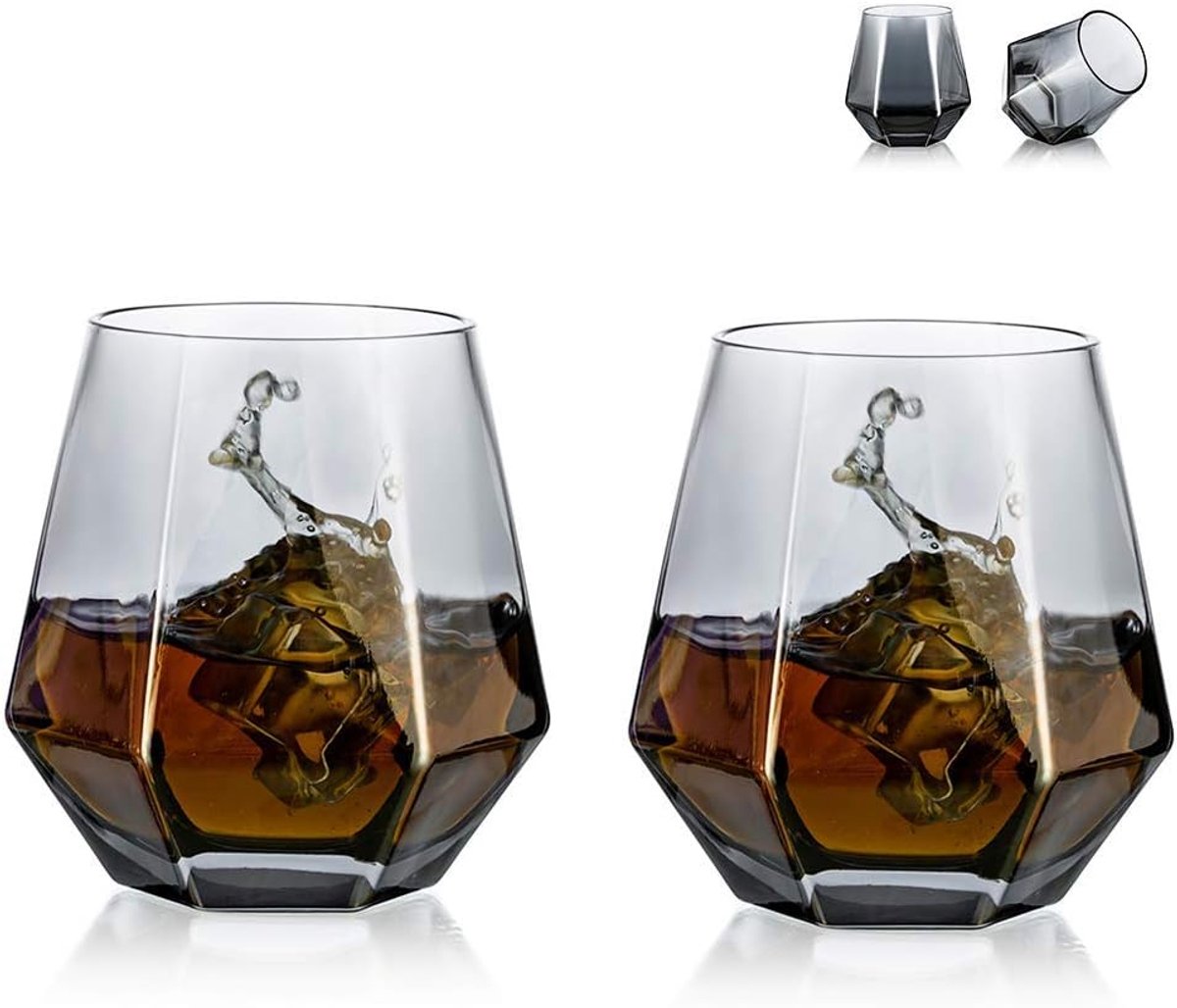 Whiskey glazen set van 2 water / sap tumbler gekanteld scotch glas 300 ml whisky glas modern look glaswerk voor bourbon / rum / bar tumbler
