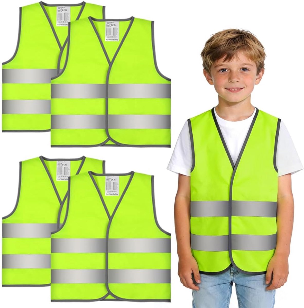 Veiligheidsvesten voor kinderen,met 360° reflecterende band, reflecterende fietsvest geschikt voor school, sport en hardlopen
