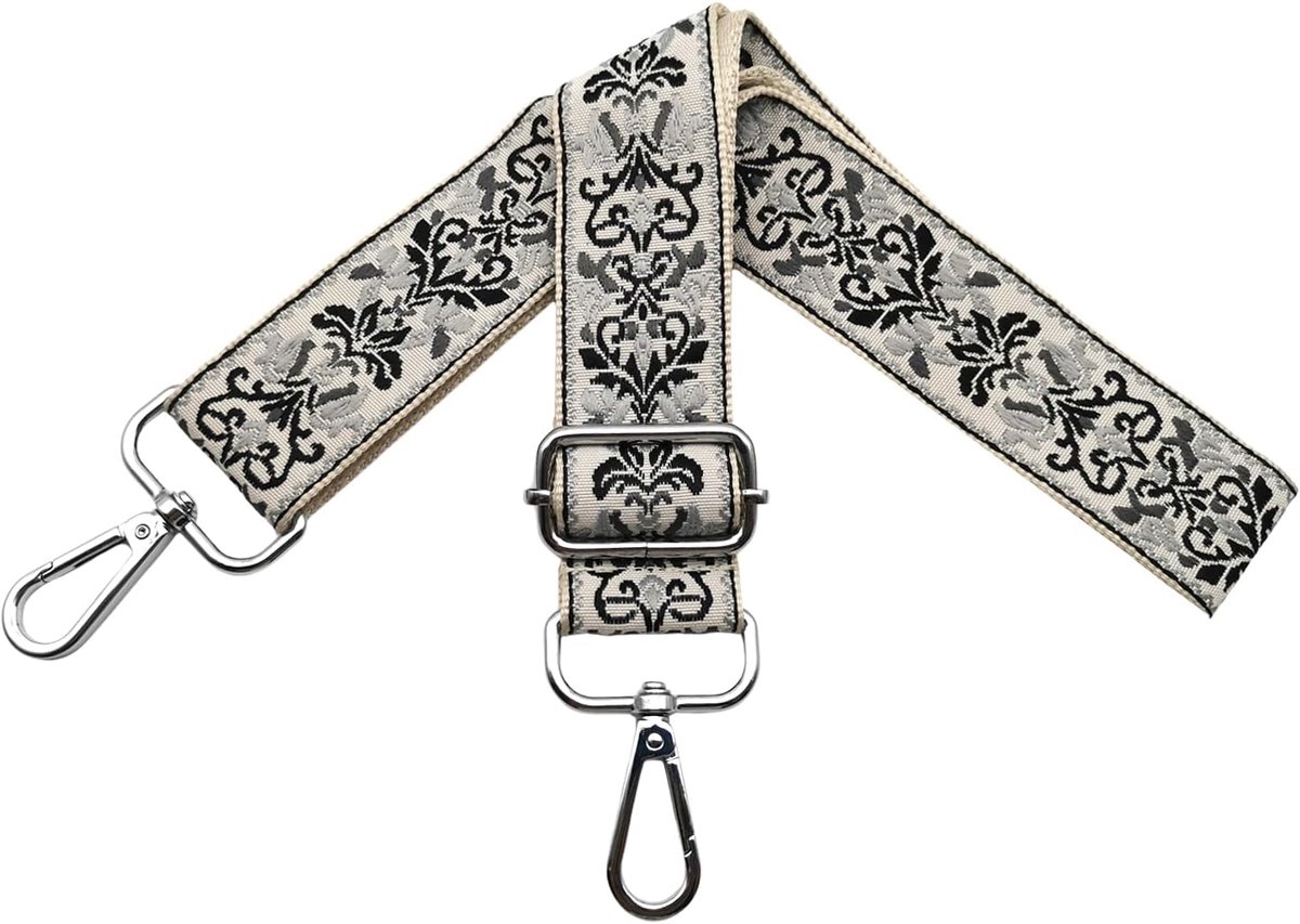 Schouderriem voor tassen, tasriem om te wisselen, handtasriem, breed 3,8 cm met zilveren karabijnhaak, schouderriem voor dames, handtas, schoudertas, beige/grijs, Y05