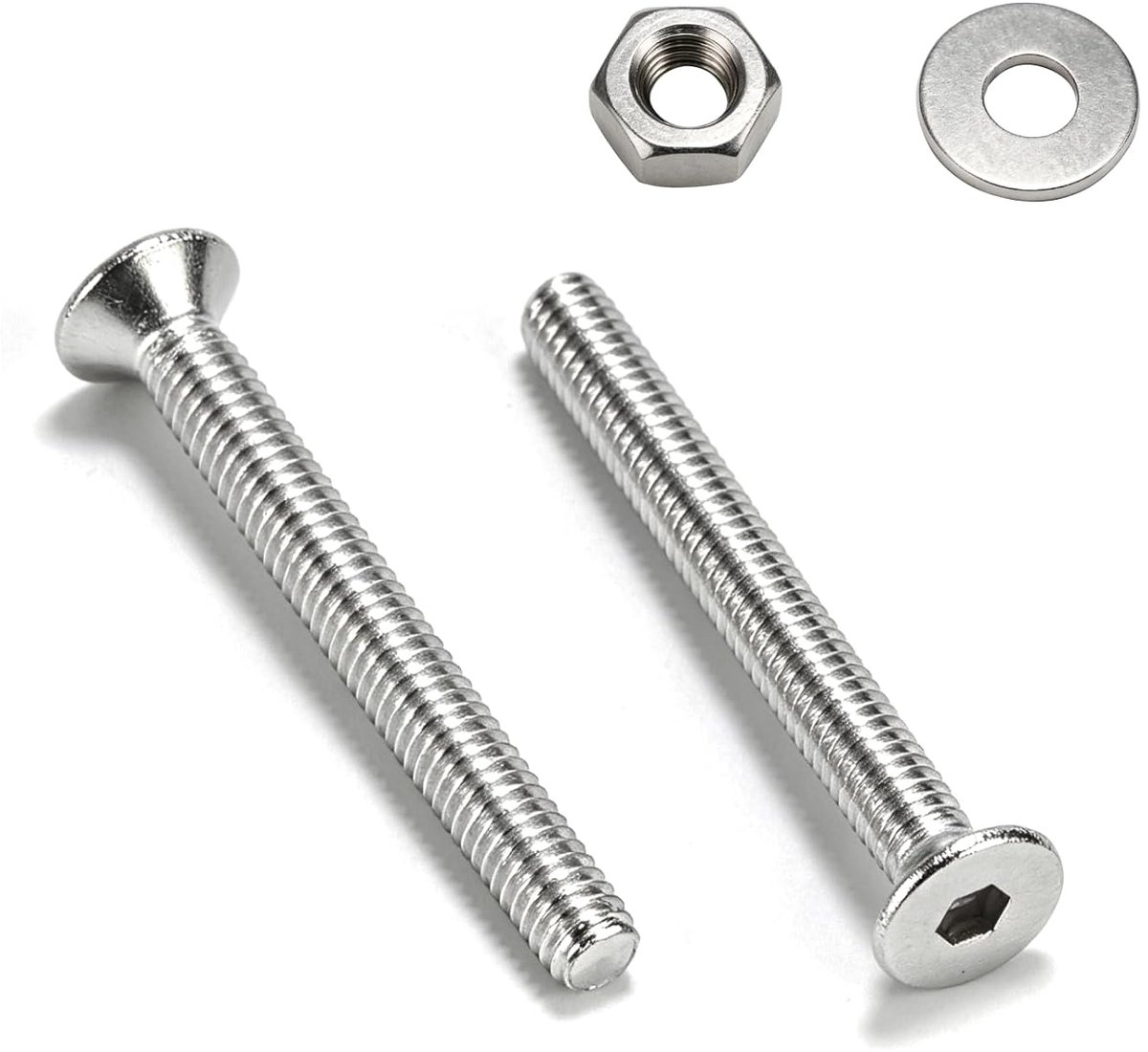 60 stuks M3 x 30 mm schroevenset, verzonken schroeven en moeren, roestvrijstalen schroeven moeren, platte kopschroeven, machineschroeven, assortiment met platte afdichting en moer