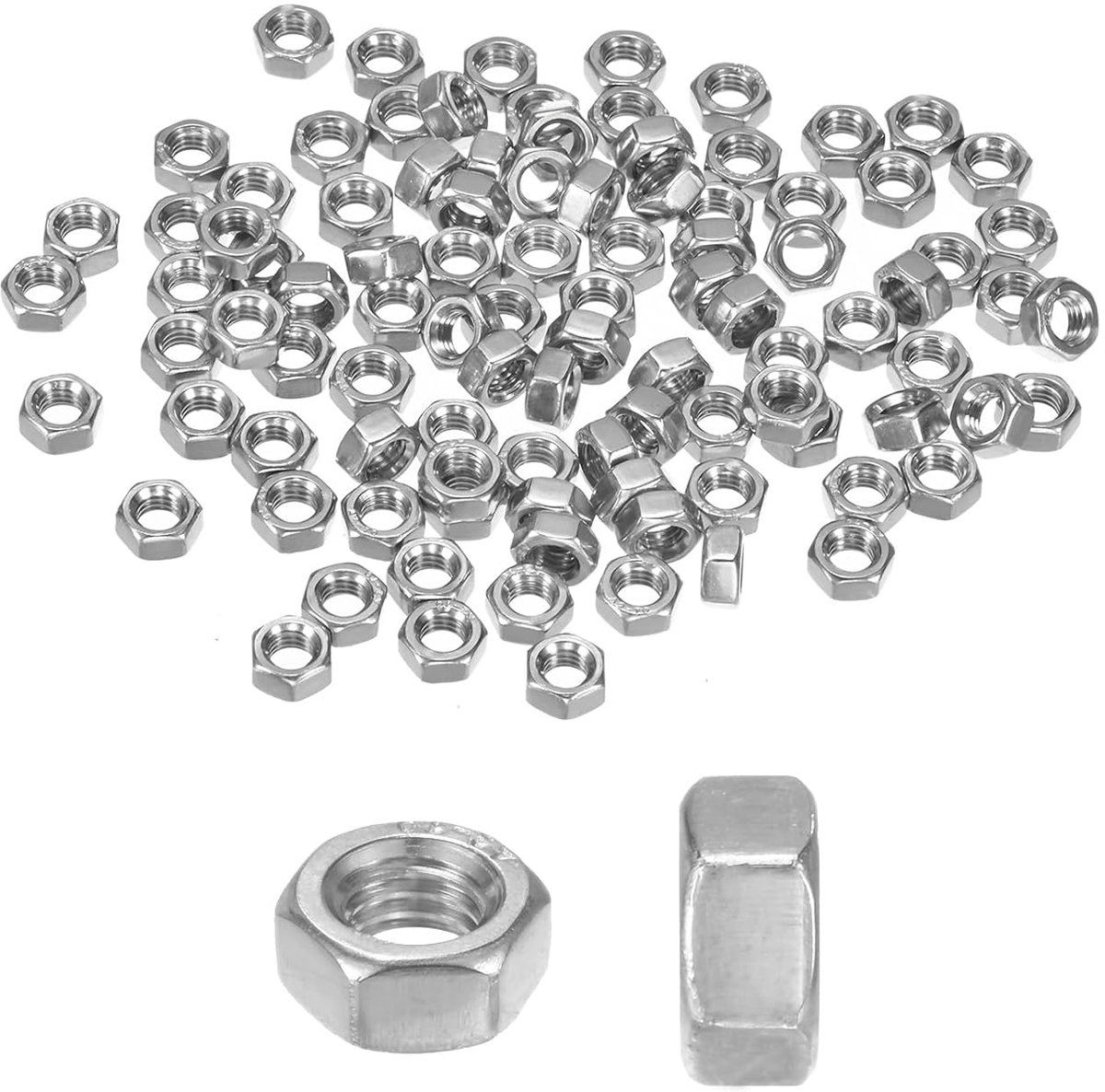METERXITY Set van 100 metrische zeskantmoeren, M5 x 0,8 mm, schroefdraad, roestvrij staal, zeskantmoeren, metrische moeren voor machine/auto/reparatie/industrie