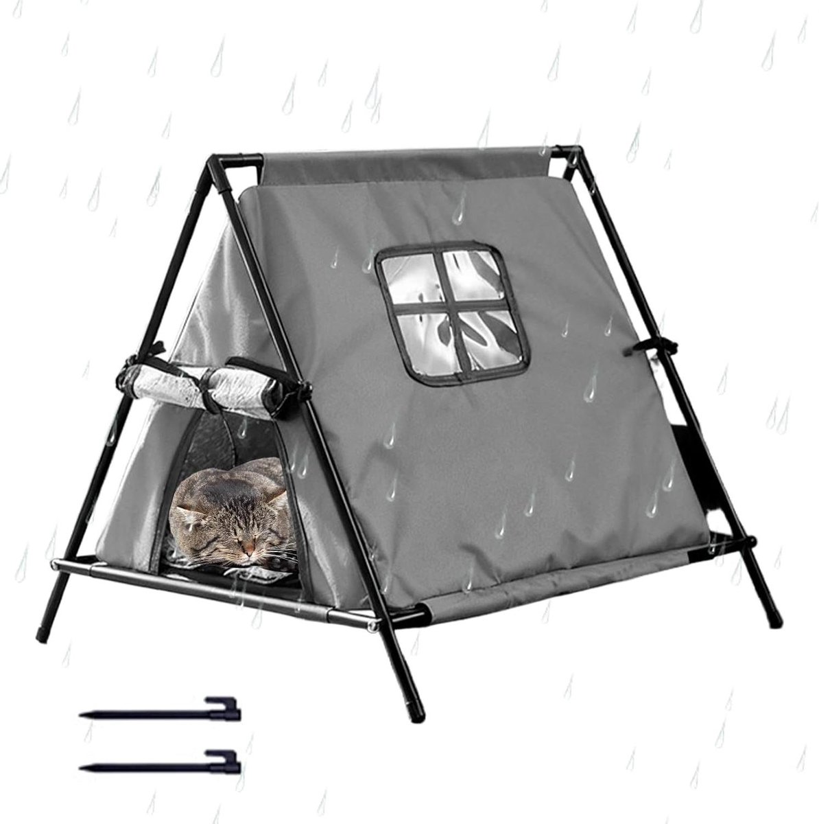 Kattenhok voor buiten - Huisdiertent Schuilplaats - Bescherming huisdier - Weerbestendig ontwerp - 40 x 44 x 43 cm - Grijs