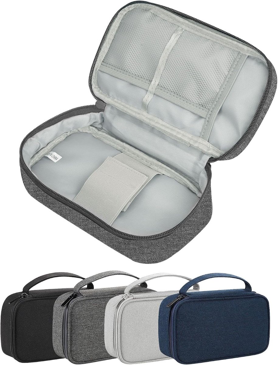 Travel Essentials Tech Pouch Elektronica Organizer Case met Verwijderbare Verdelers voor Opladers, Kabels & Accessoires Draagbaar, Donkergrijs, Single layer-M, Tas Organizer