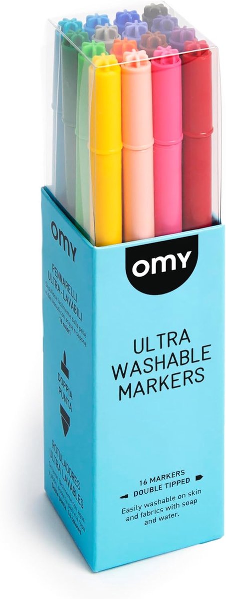 Viltstiften 16 stuks – ultra-washable – dubbele punt – eenvoudig te reinigen - SnelShoppen