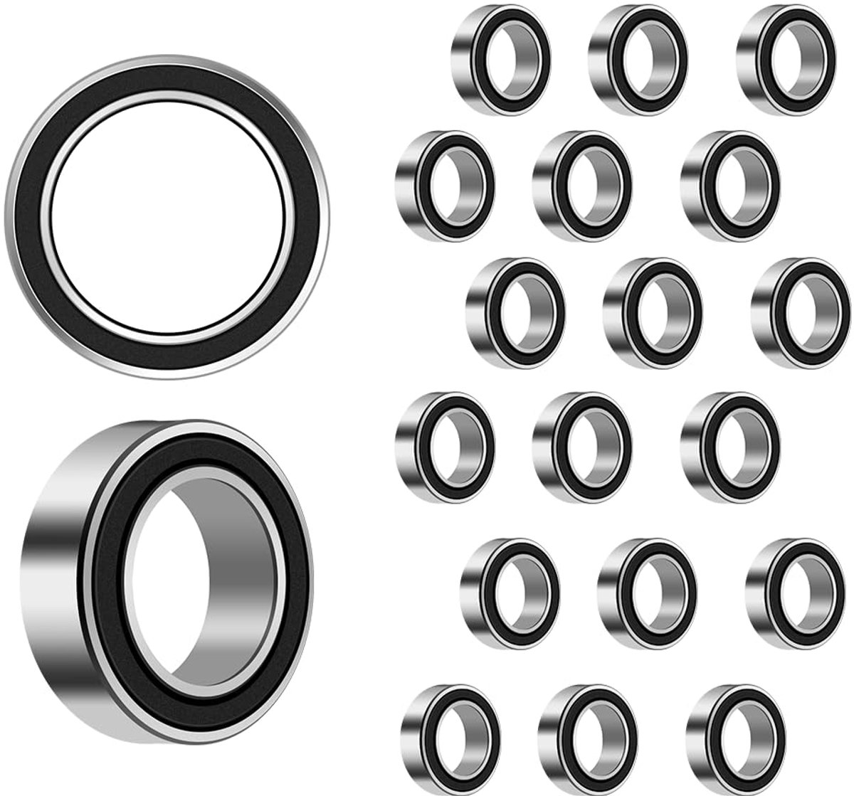 20 st. kogellager MR128-2RS 8 mm x 12 mm x 3,5 mm, voorgesmeerd, dubbele afdichting, kogellager MR128RS