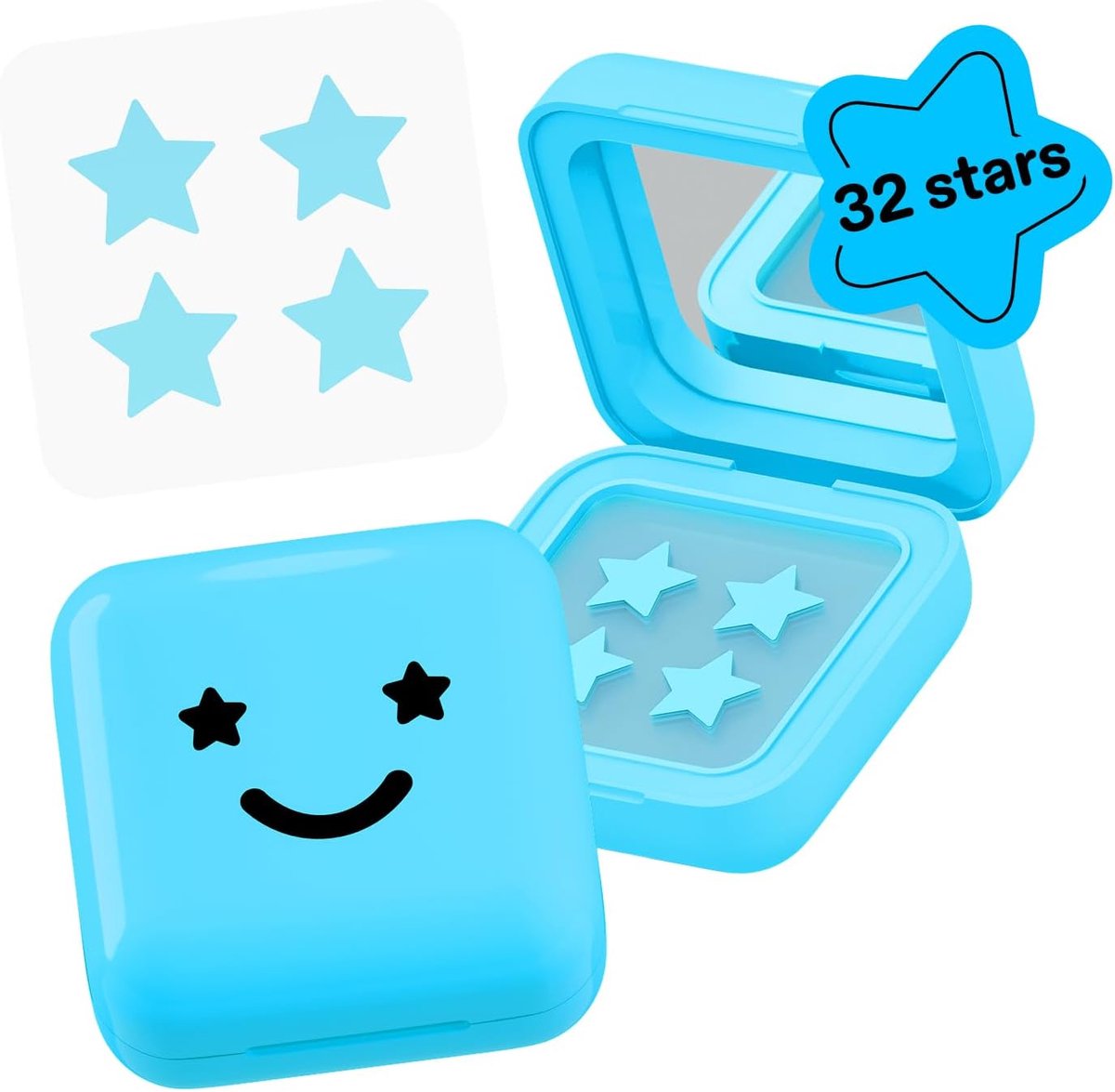 Hydro-Star pleisters + salicylzuur en Big Blue Compact, helpt onvolkomenheden zichtbaar te verminderen en te kalmeren, schattige stervorm, veganistisch, 32 stuks | Dermatoloog Getest • Bedekt en beschermt zichtbare vlekken • Absorbeert Gunk