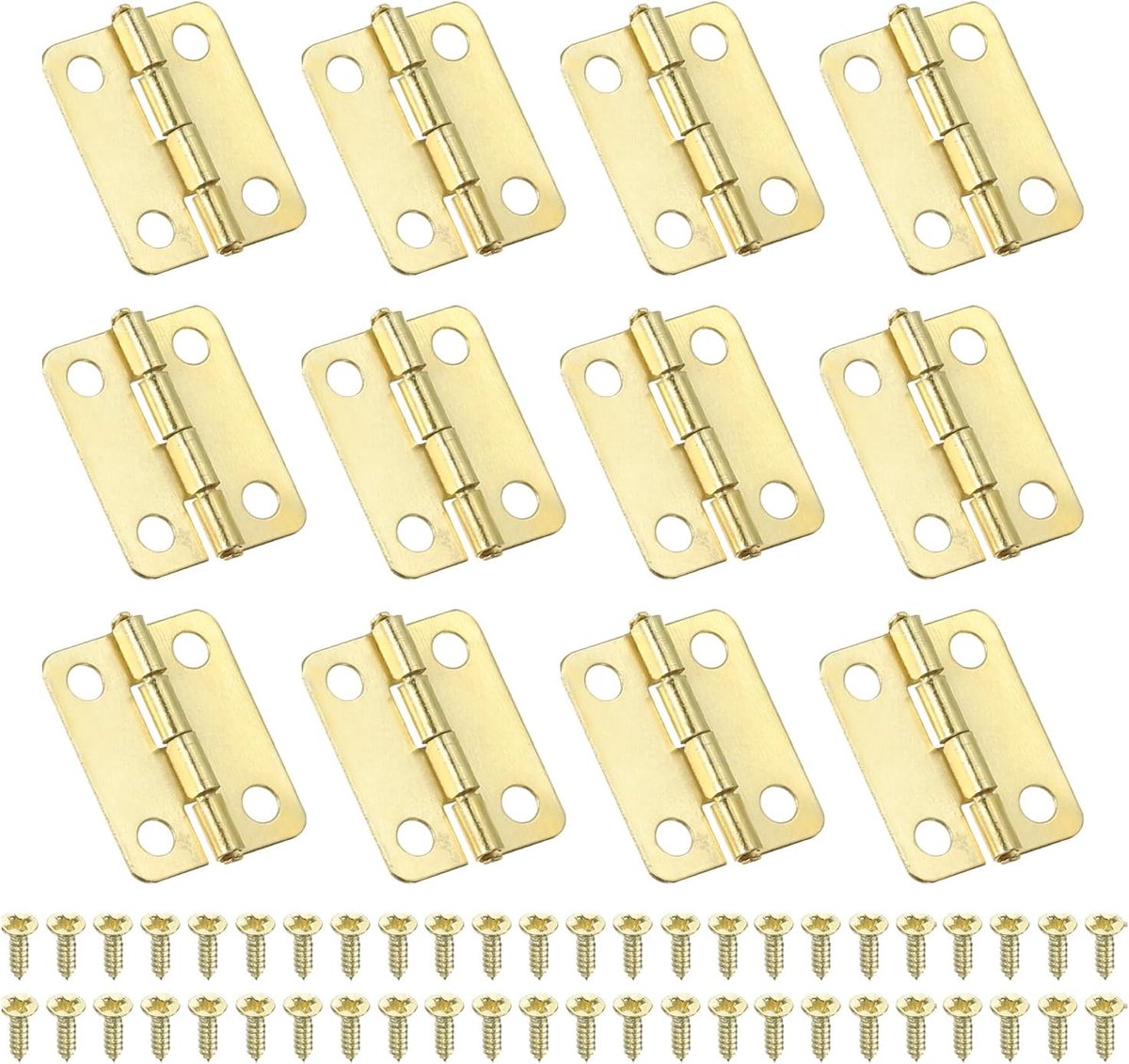 Scharnieren 5/8 inch, 12 stuks mini-juwelendoosscharnier met schroef voor sieraden, houten dozen, kast, ladedeuren, poort, goud