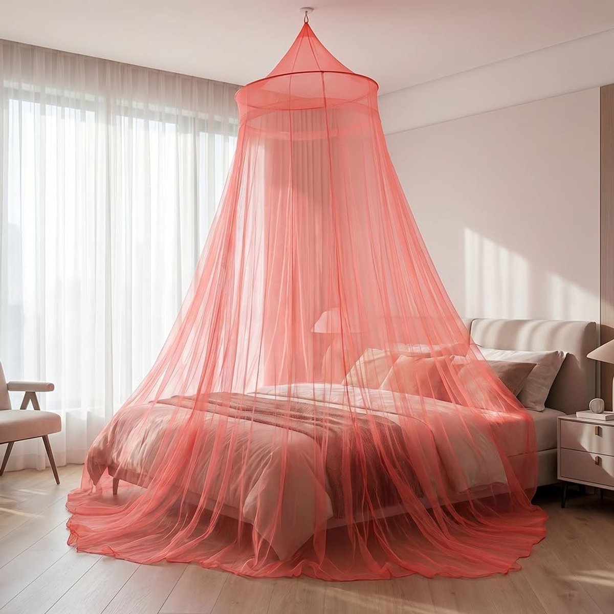 Klamboe voor bed, grote koepel muggennet, klamboe bed voor tweepersoonsbedden en eenpersoonsbed, geschikt voor camping, reizen en thuis, rood