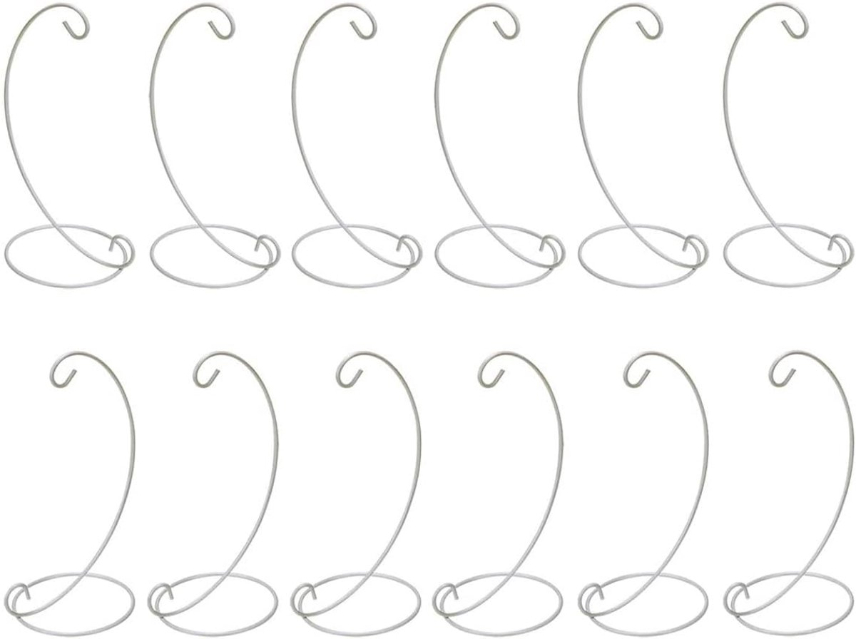 12 stuks ornamentstandaard, hangende glazen bal, presentatiestandaard, kerstboomballhouder om op te hangen, metaal, L-vormige houder, haken, kaarsenstick, glazen bal, lantaarn, hangstandaard (wit)