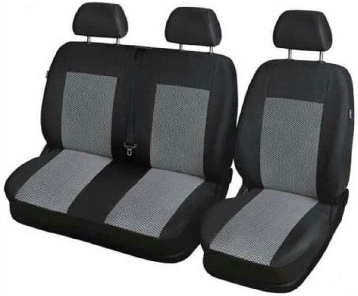 Voorstoelbekleding voor bussen, set van 1 + 2 met 2 passagiersstoelen, zwart en grijs