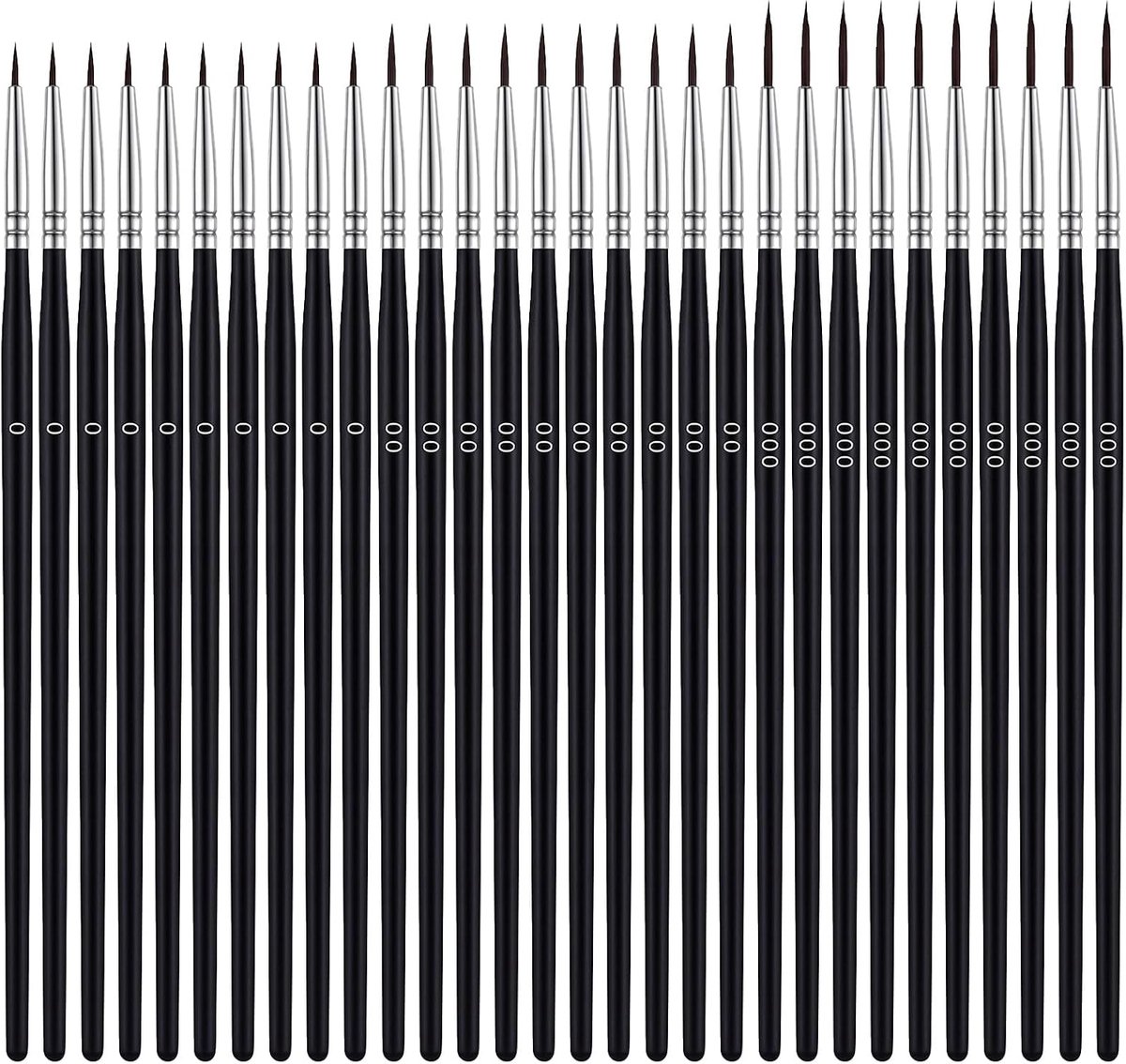 30 stuks verfborstels met fijne punt, #0 #00 # 000 dunne detailpenselen voor miniatuurmodellen, micro-kleine voeringborstel voor acrylaquarel, olieverf, precisie-ambachtelijke schilderborstel (zwart)