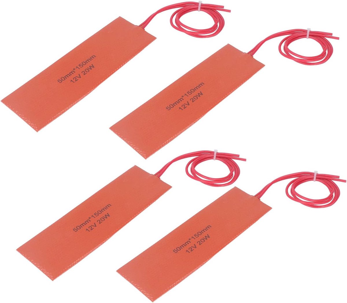 50X150mm Siliconen Verwarmingsmat, 4 Stuks Siliconenrubber Verwarmingskussen 12V 20W Elektrische Deken Flexibele Mat Flexibele Verwarmingsmat 200 ℃ Max, voor Industriële Apparatuur, Leidingen, Tanks