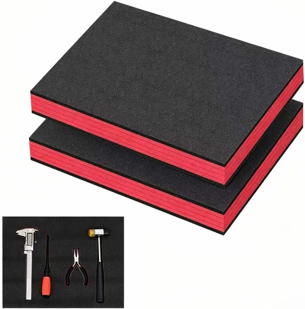 Schuimrubberen set, polyethyleenschuim met schuimrubberen inzet, op maat te snijden en verwijderbaar, ideaal als kofferschuim (zwart/rood, 40 x 33 x 5 cm)