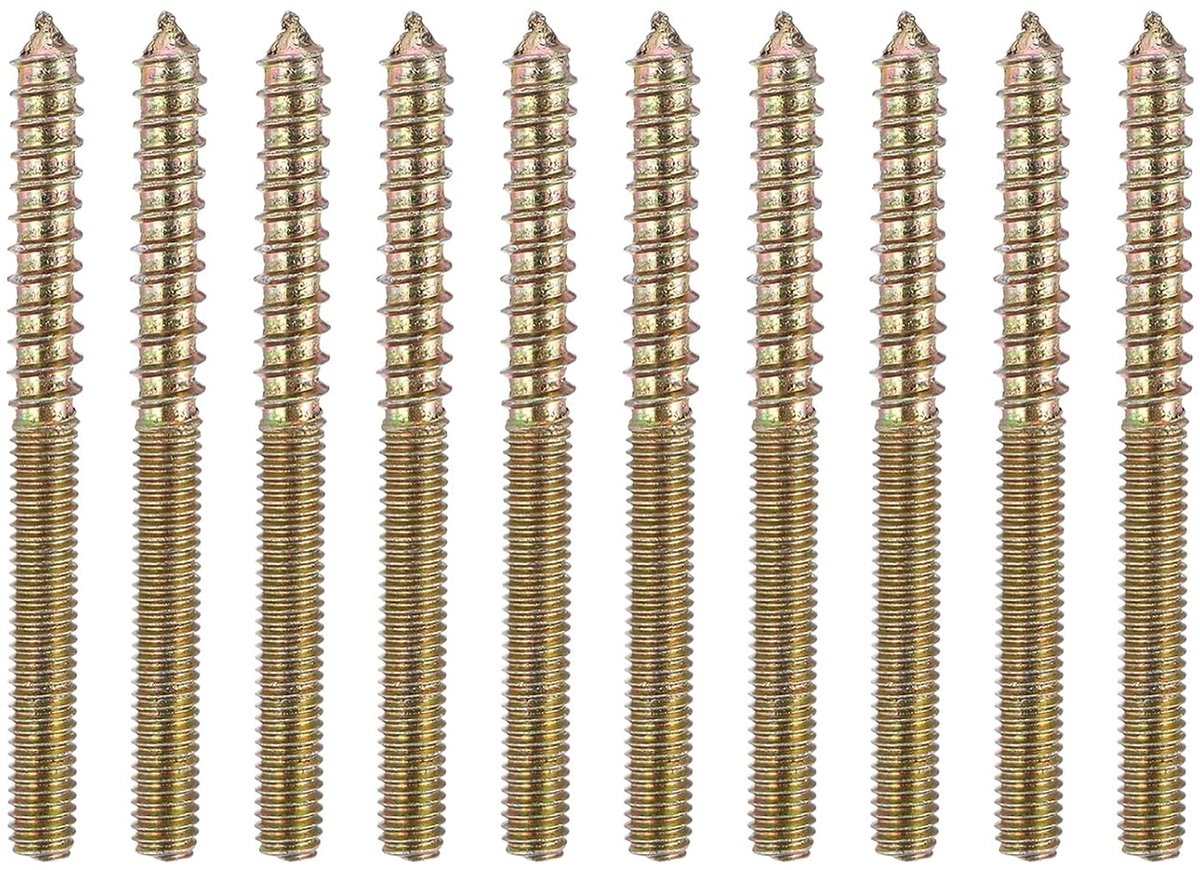 10 stuks hangende schroeven M6 x 70 koolstofstaal met twee zelftappende koppen voor het monteren van meubels en houten poten, kleur zink