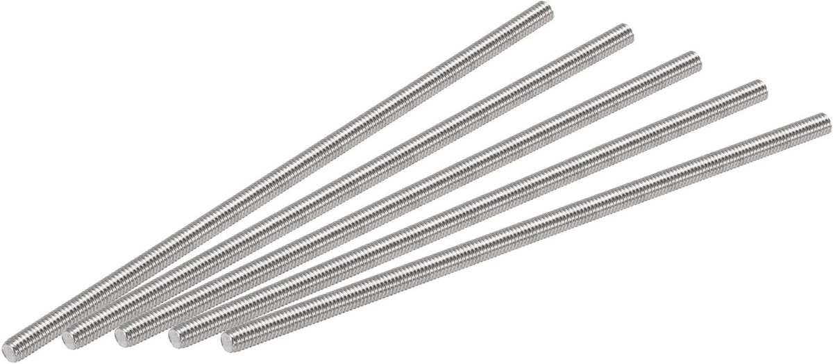 sourcing map 5 stuks volledige schroefdraad staaf 304 roestvrij staal rechterhand schroefdraad M3-0,5 schroefdraad helling M3 x 80 mm