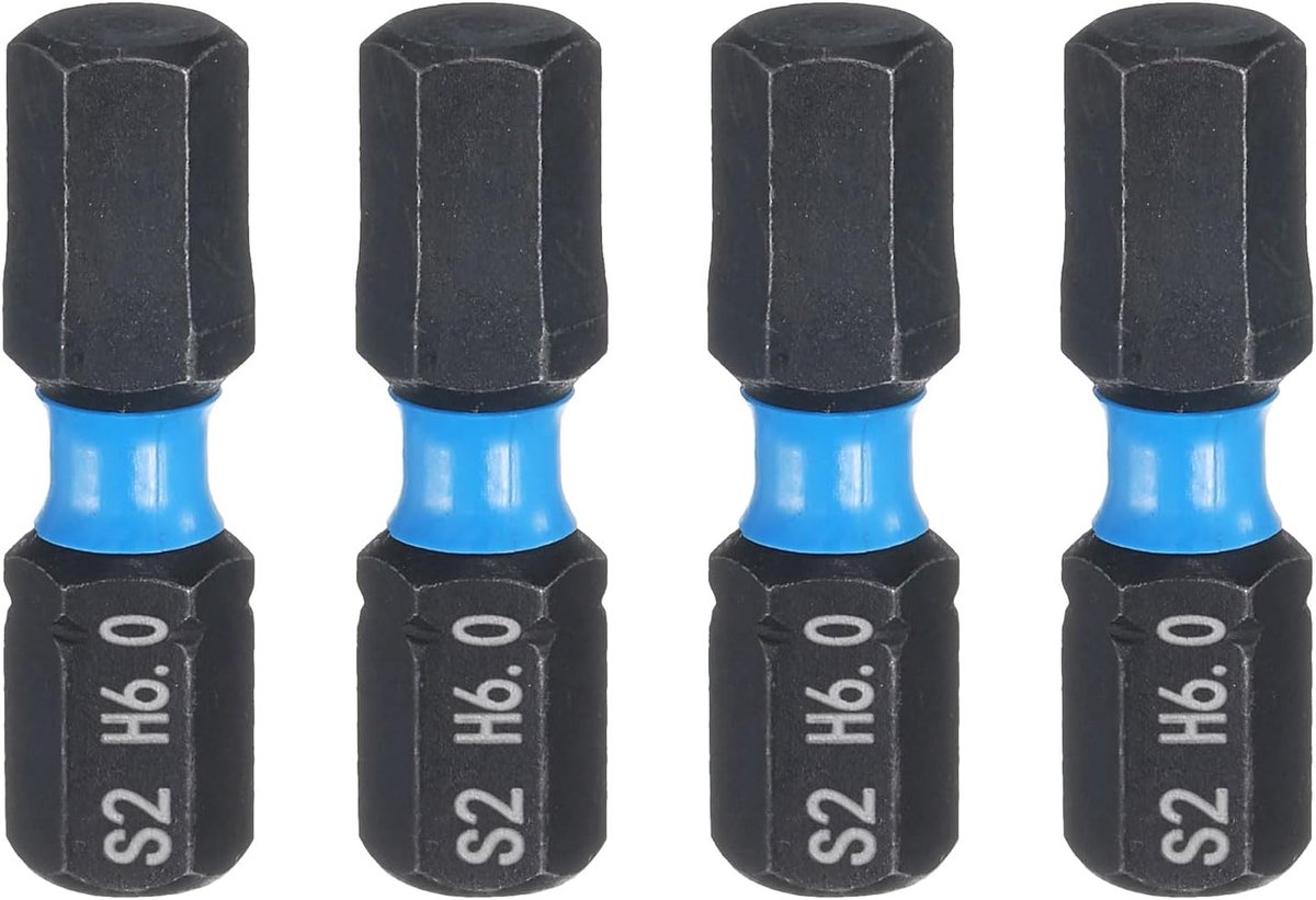 4 stuks H6,0 zeskantige schroevendraaierbit 1/4 inch zeskantschacht 25 mm/1 inch lengte magnetische zeskantkop bits S2 staal schroevendraaierbit industrie elektrische schroevendraaier